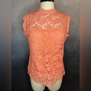 🌸Nanette Lepore Coral Lace Sleeveless Blouse - Size Small🌸